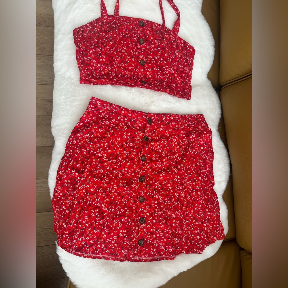 Garage Red Floral Two-Piece Mini Dress Set